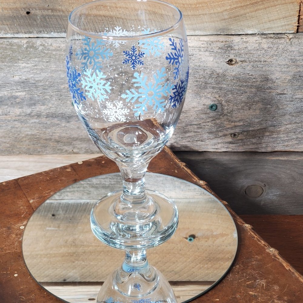 Libbey Clearly Winter Water Goblet - Snowflakes - Blue & White #1